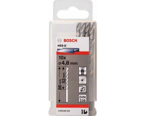 Сверло по металлу BOSCH HSS-G шлифованное 4.8 х 52/86 мм (уп.10шт) 2608595334