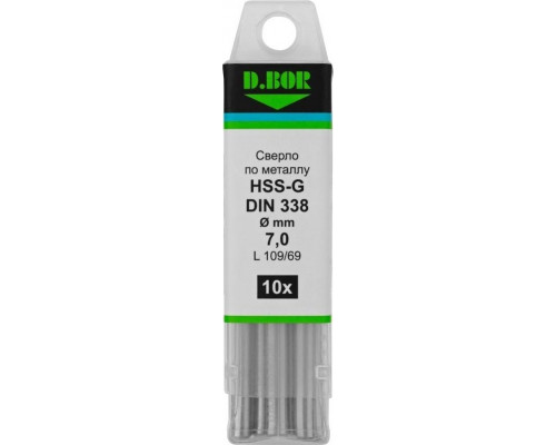 Сверло по металлу D.BOR HSS-G 7.0х69/109 мм шлифованное din 338 (арт. td-338-hss-070-10) (10 шт.) D-TD-338-HSS-070-10