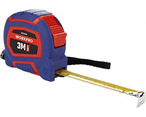 Рулетка WORKPRO WP261008 пластмассовая 3мх16мм самоблокирующаяся нейлон