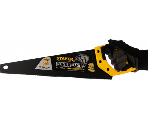 Ножовка по дереву STAYER Cobra BLACK 400 универсальная (пила) 400 мм, 7tpi, тефлон покрытие 2-15081-40_z01