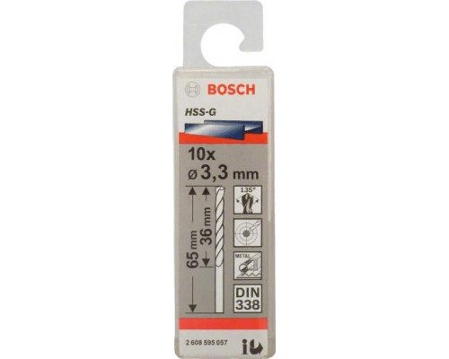 Сверло по металлу BOSCH HSS-G 3.3 мм 10шт 2608595057