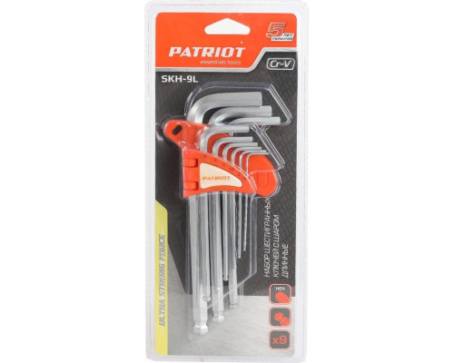Набор ключей шестигранных PATRIOT SKH-9L с шаром 1,5-10 мм, 9 шт, CRV