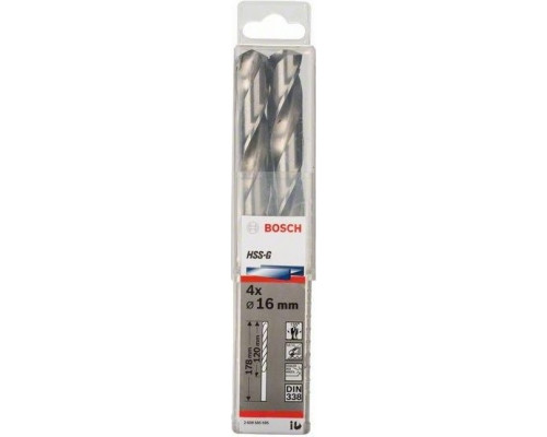 Сверла по металлу BOSCH HSG шлифованное 16.0 х 120/178 мм Ecoline (уп.4шт.) 2608585595
