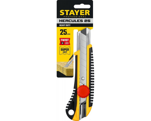 Нож для строительных работ STAYER HERCULES-25 с винтовым фиксатором, сегментное лезвие 25 мм