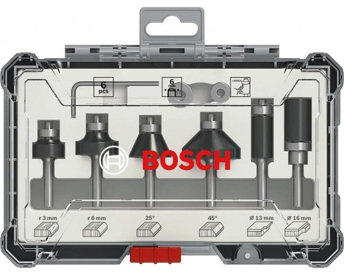 Набор фрез по дереву BOSCH 6 НМ-ФРЕЗ SET 6 мм-ХВ 2607017468