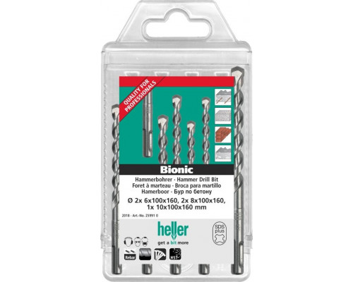 Набор буров HELLER sds-plus 6х2,8х2,10x160мм (5 пр.) TD16895