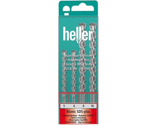 Набор буров HELLER по бетону sds-plus bionic pro: 5, 6x110 мм + 8, 10x160 мм (4 пр.) TD16490