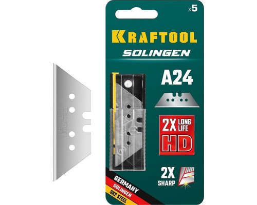 Лезвие для ножа KRAFTOOL SOLINGEN трапециевидные тип а24, 5 шт, 09625-S5_z02