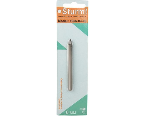 Сверло по стеклу и керамике Sturm 1055-03-06 круглый хвостовик, 2 грани