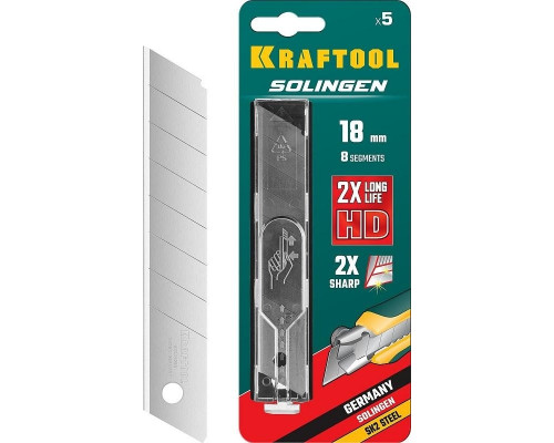 Лезвие для ножа KRAFTOOL SOLINGEN сегментированные ширина 18 мм, 8 сегментов, 5 шт, 09605-18-S5_z02