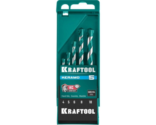 Набор сверл по керамограниту KRAFTOOL KERAMO с твердосплавной пластиной, 5 шт.(4-10мм) 29175-H5