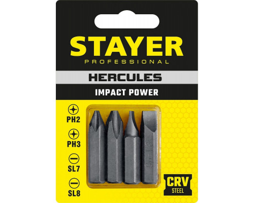 Биты STAYER HERCULES для ударной отвертки 4 шт 36 мм, 25667-S4_z01