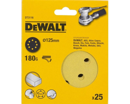 Круг шлифовальный на липучке DeWALT DT3116-QZ 125 мм, 8 отв. G180