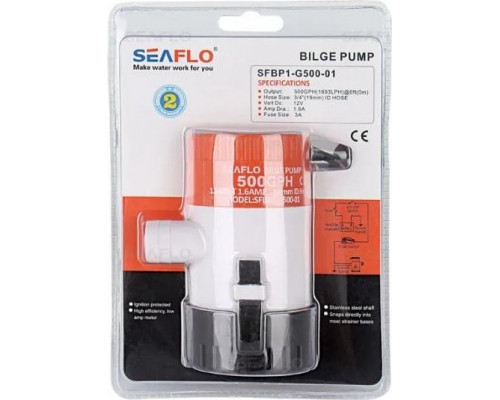 Помпа водооткачивающая трюмная SEAFLO 12V 500 галлон/час, патрубок 19 мм SFBP1-G500-01