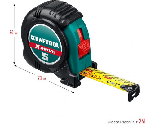 Рулетка KRAFTOOL X-Drive 5м/19мм с ударостойким обрезиненным корпусом 34122-05-19_z02