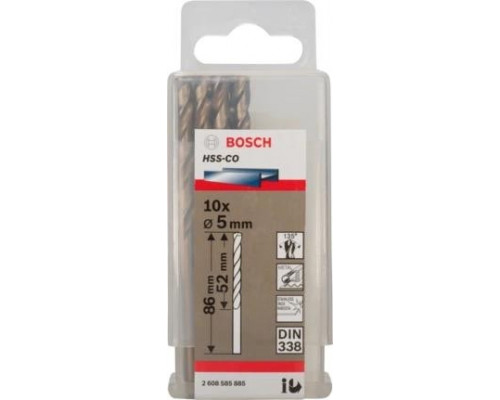 Сверла по металлу BOSCH HSS-CO кобальтовое 5.0 х 52/86 мм (уп.10шт) 2608585885