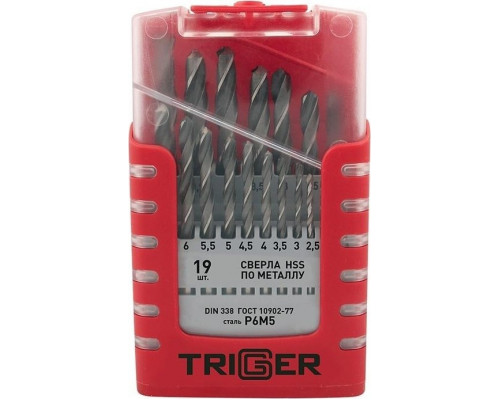 Набор сверл по металлу TRIGGER 74343 P6M5 1-10мм (19шт.) тов-155653