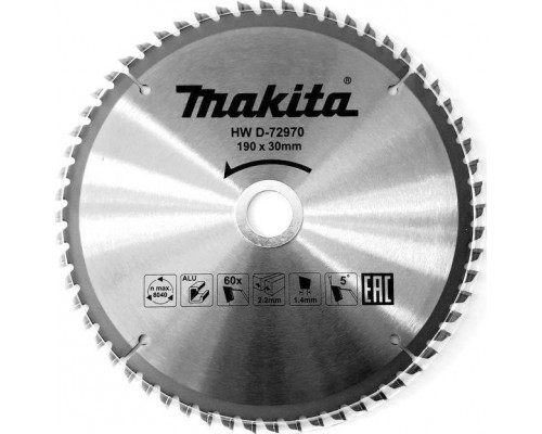 Пильный диск по алюминию MAKITA D-72970 190x30/20x1.4x60t