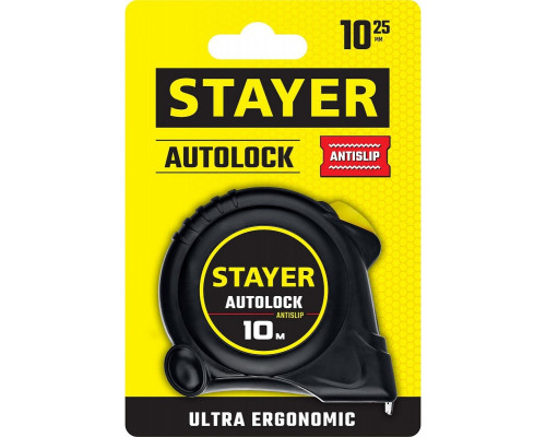 Рулетка STAYER АutoLock 10 м х 25 мм с автостопом 2-34126-10-25
