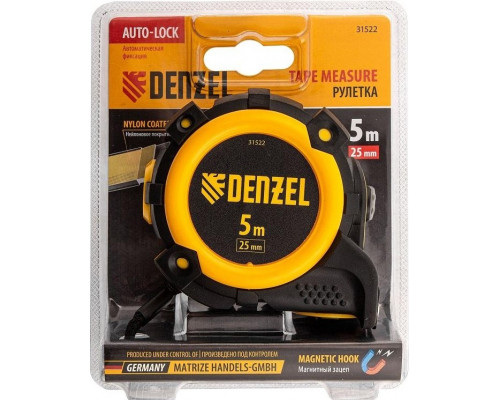Рулетка DENZEL 5 м х 25 мм с магнитным зацепом, двухсторонняя разметка 31522
