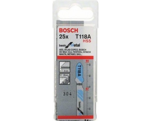 Пилки по металлу BOSCH T118А HSS (25шт.) Basic for Metal 2608638470