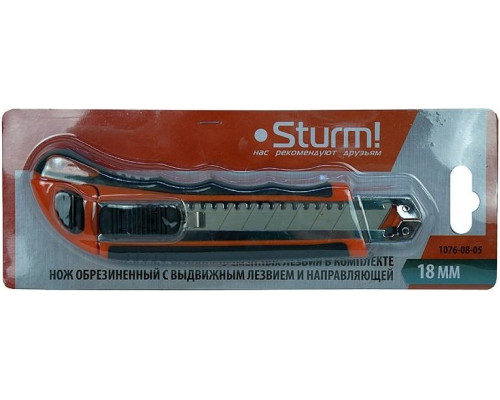 Нож для строительных работ Sturm 1076-08-05 18мм, автомат. смена лезвий, 3 лезвия, доп. фиксат