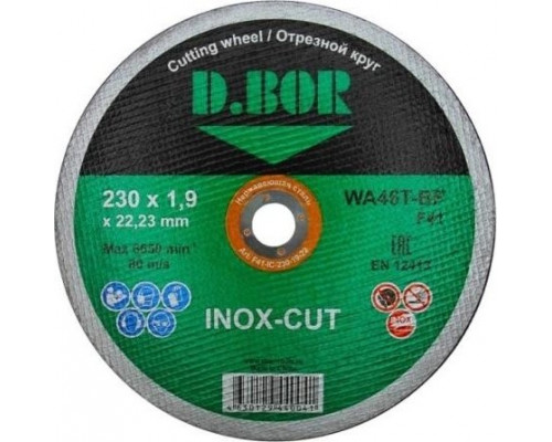 Отрезной круг по нержавеющей стали D.BOR 230x1,9x22,2 мм WA46T-BF, F41 INOX-CUT D-F41-IC-230-19-22