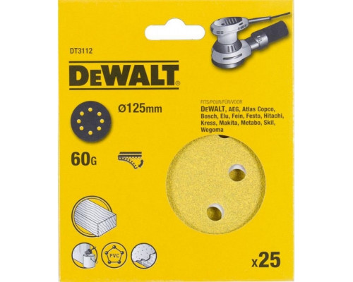 Круг шлифовальный на липучке DeWALT DT3112-QZ 125 мм, 8 отв. G60