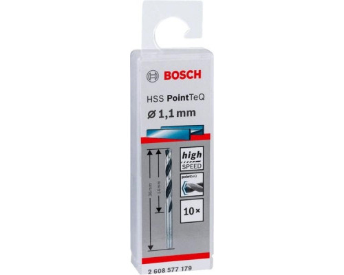 Сверло по металлу BOSCH HSS PointTeQ 1.1 мм 10шт 2608577179