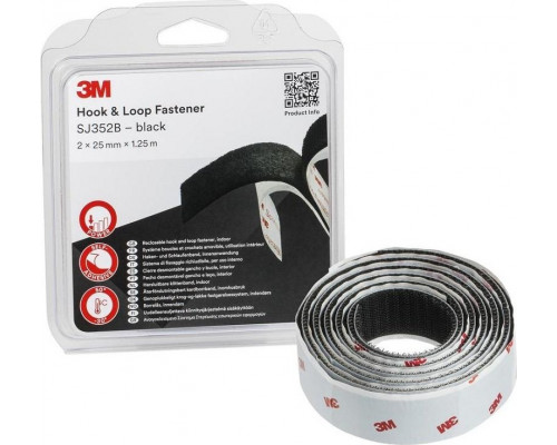 Застежка крючок-петля 3M SJ352Bbk черная 25 мм х 1.25 м 7100123266
