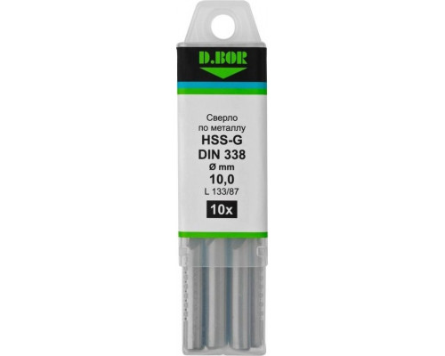 Сверло по металлу D.BOR HSS-G 10.0х87/133 мм шлифованное din 338 (арт. td-338-hss-100-10) (10 шт.) D-TD-338-HSS-100-10