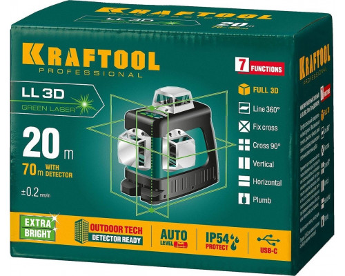 Лазерный уровень KRAFTOOL LL 3D зеленый 34641