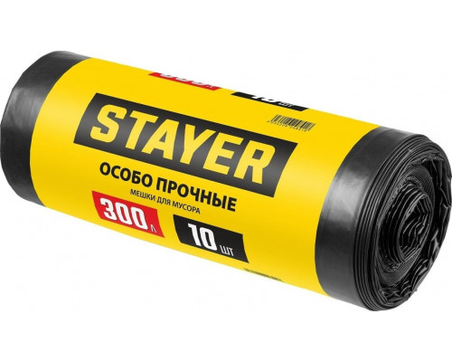 Мешок строительный STAYER HEAVY DUTY особопрочный, черный 300л, 10шт. 39157-300