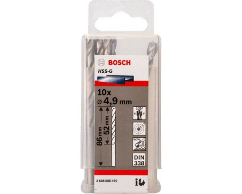 Сверло по металлу BOSCH HSS-G 4.9 мм 10шт 2608585490