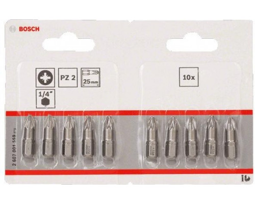 Бита для заворачивания BOSCH Extra Hard 25 мм PZ2 10шт 2607001559