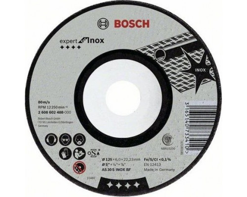 Шлифовальный круг по нержавеющей стали BOSCH 125х6х22 мм AS 30 S INOX BF Expert for Inox 2608602488