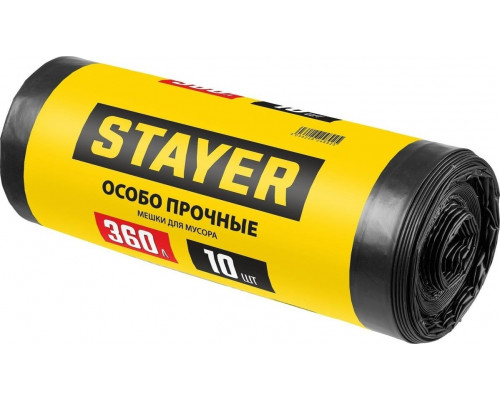 Мешок строительный STAYER HEAVY DUTY особопрочный, черный 360л, 10шт. 39157-360