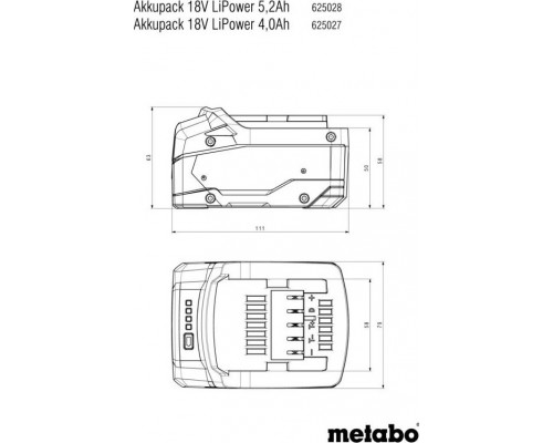 Аккумулятор METABO 18 V 5.2 Ач Li-Power Extreme CAS 625028000