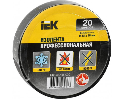 Изолента IEK ПВХ 0.18х19мм черн. (рул. 20м) UIZ-20-10-K02