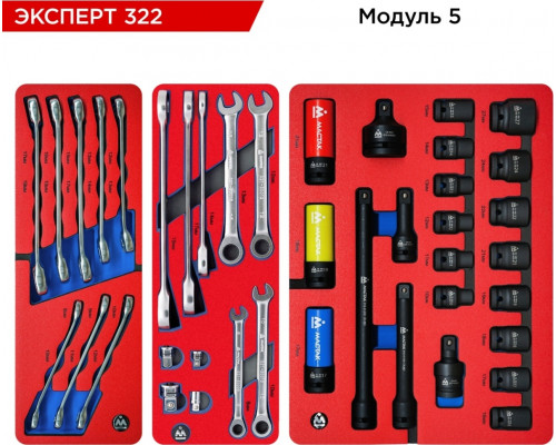 Тележка инструментальная МАСТАК "ЭКСПЕРТ 322" с набором инструментов 323 пр, синяя 52-07322B