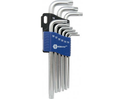 Набор ключей TORX Кобальт 020405-09 угловых удлиненных tamper, 9 шт.