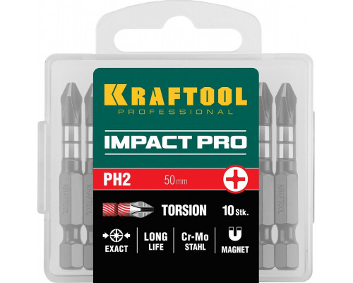 Бита для заворачивания KRAFTOOL Impact Pro PH2 50мм, 10шт. 26191-2-50-S10