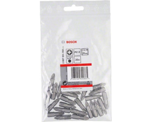 Бита для заворачивания BOSCH Extra Hard 25 мм PZ2 25шт 2607001560