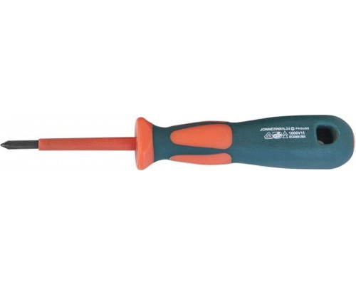 Отвертка крестовая диэлектрическая JONNESWAY DV13P180 1000 V, PH1 х 80 мм 047467