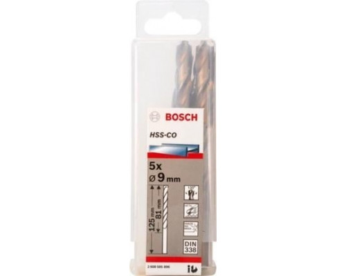 Сверла по металлу BOSCH HSS-CO кобальтовое 9.0 х 81/125 мм (уп.5шт) 2608585896