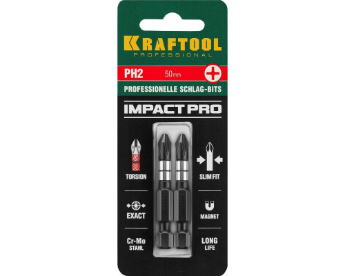 Бита для заворачивания KRAFTOOL Impact Pro PH2 50мм, 2шт. 26191-2-50-S2