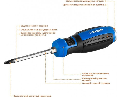 Отвертка ударная ЗУБР ПРОФЕССИОНАЛ PH2x100 мм 25272-2