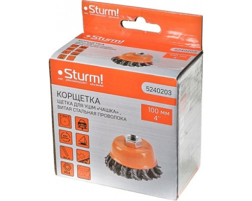 Щетка для УШМ Sturm 5 240 203 чашка м14, d100мм, витая стальная проволока 5240203