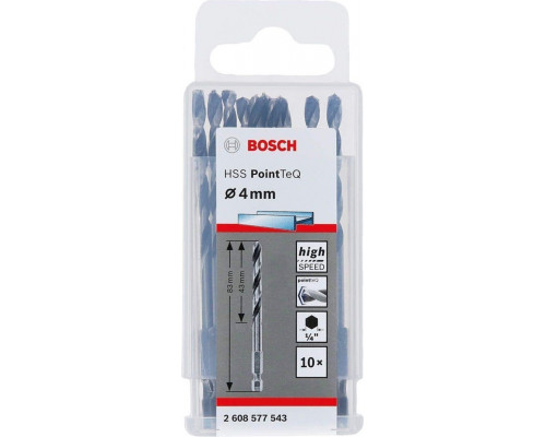 Сверла по металлу BOSCH HSS шлифованное 4.0 х 43/83 мм PointTeQ HEX (уп.10шт.) 2608577543