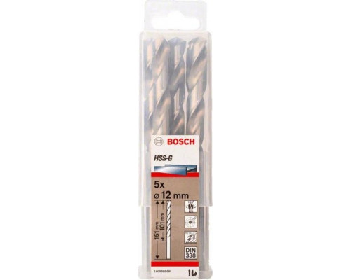 Сверло по металлу BOSCH HSS-G 12 мм 5шт 2608595081